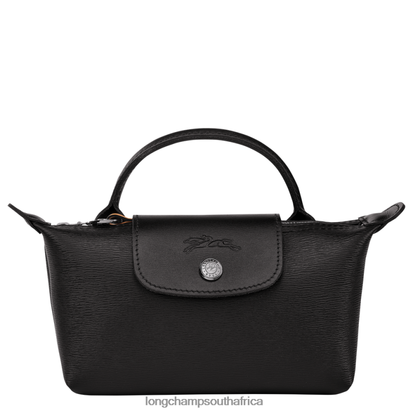 Le Pliage City Pouch with handle Black Leather Goods Longchamp Women 6D0H6J678