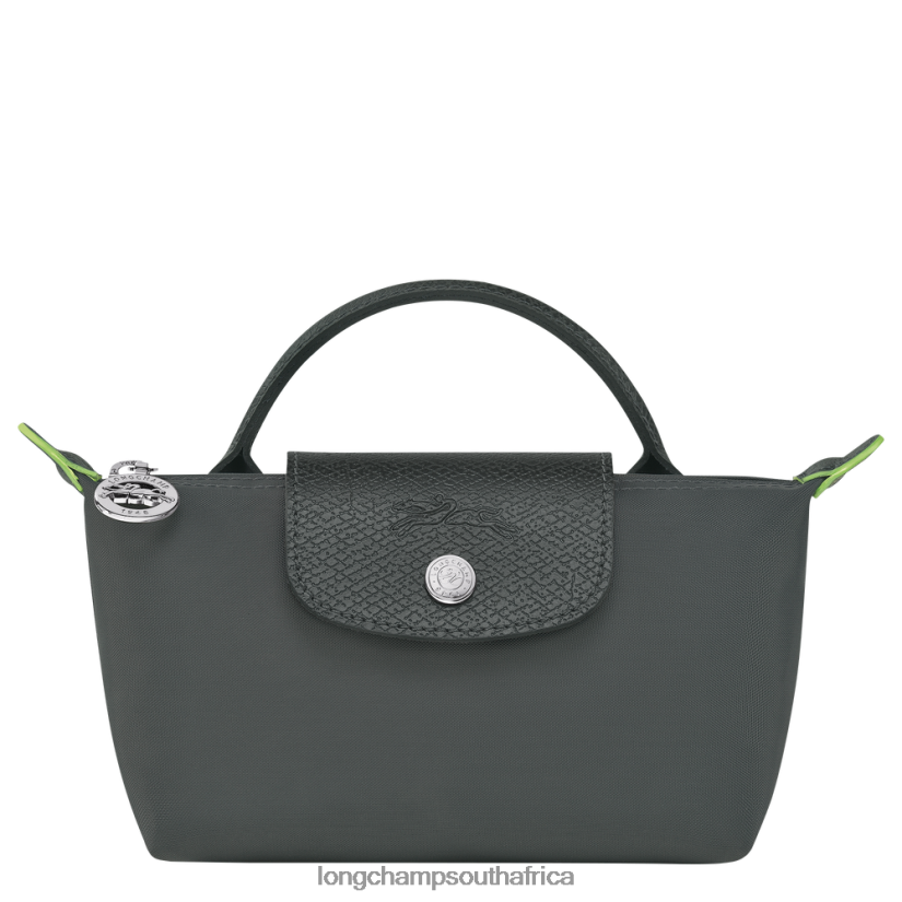 Le Pliage Green Pouch with handle Graphite Leather Goods Longchamp Women 6D0H6J672