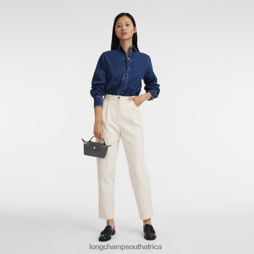 Le Pliage Green Pouch with handle Graphite Leather Goods Longchamp Women 6D0H6J672