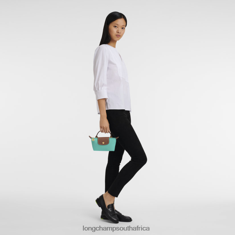 Le Pliage Original Pouch with handle Turquoise Leather Goods Longchamp Women 6D0H6J666