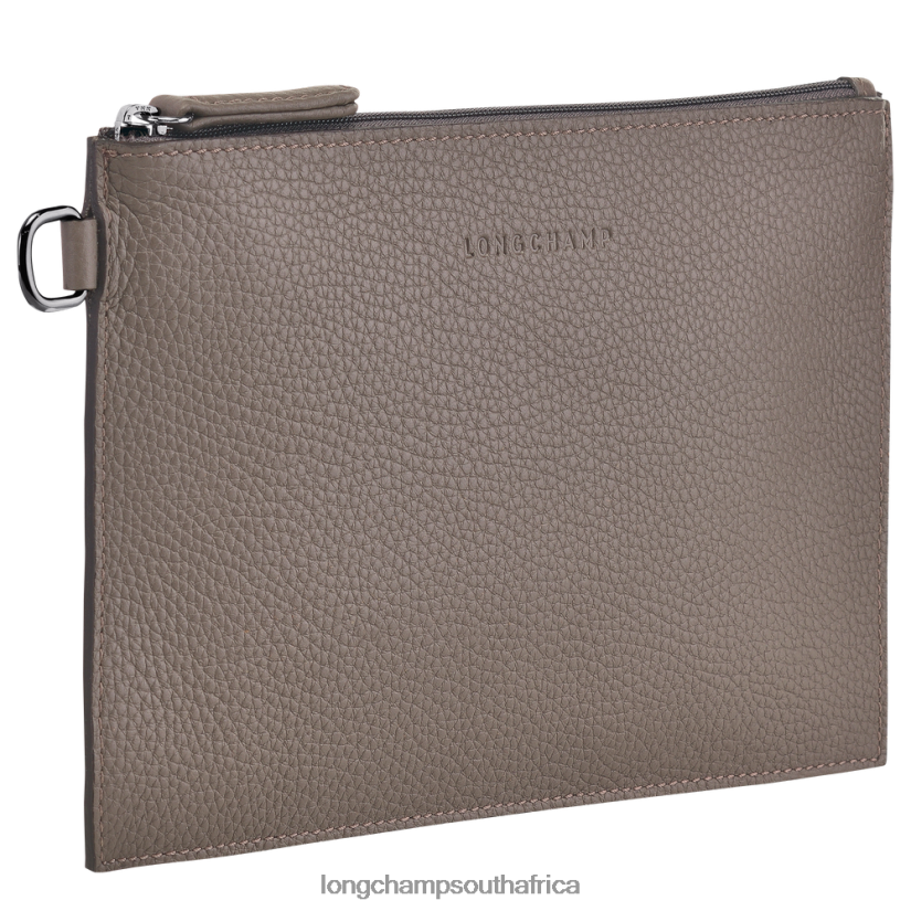Roseau Essential Pouch Grey Leather Goods Longchamp Women 6D0H6J692