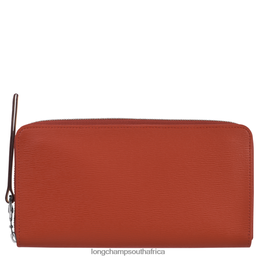 Le Pliage City Wallet with zip around Terracotta Leather Goods Longchamp Women 6D0H6J551