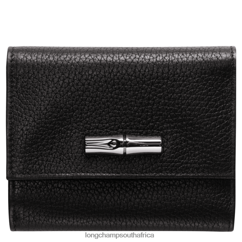 Roseau Essential Compact wallet Black Leather Goods Longchamp Women 6D0H6J568