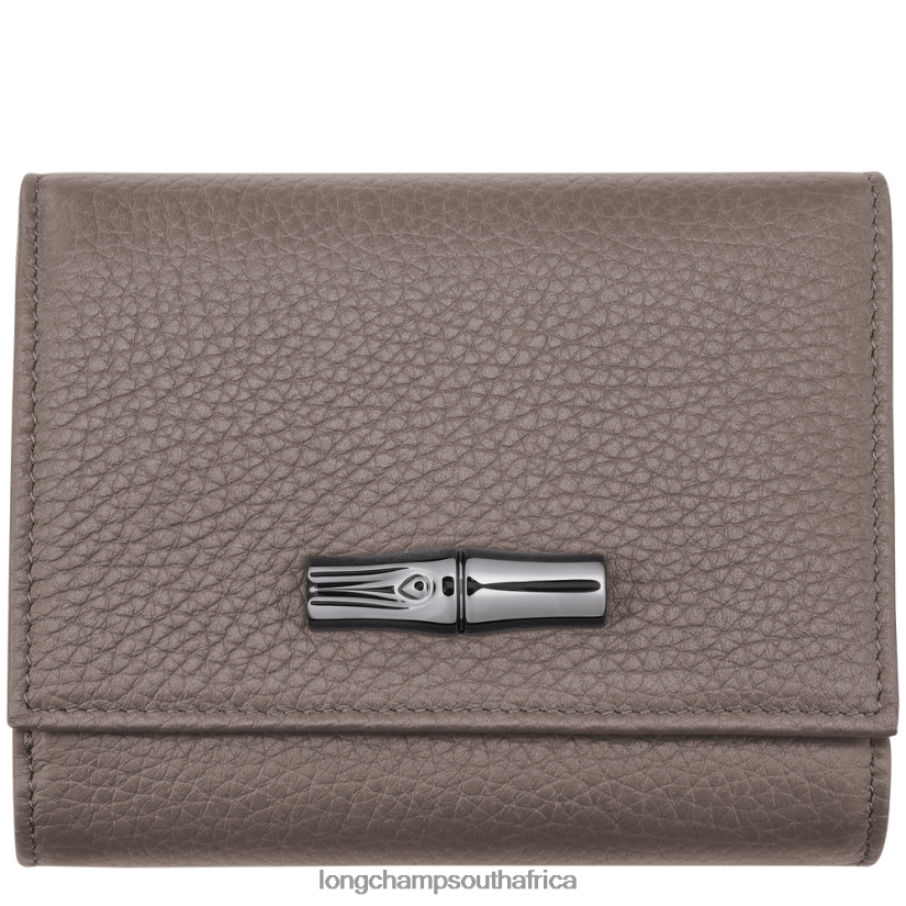 Roseau Essential Wallet Grey Leather Goods Longchamp Women 6D0H6J573